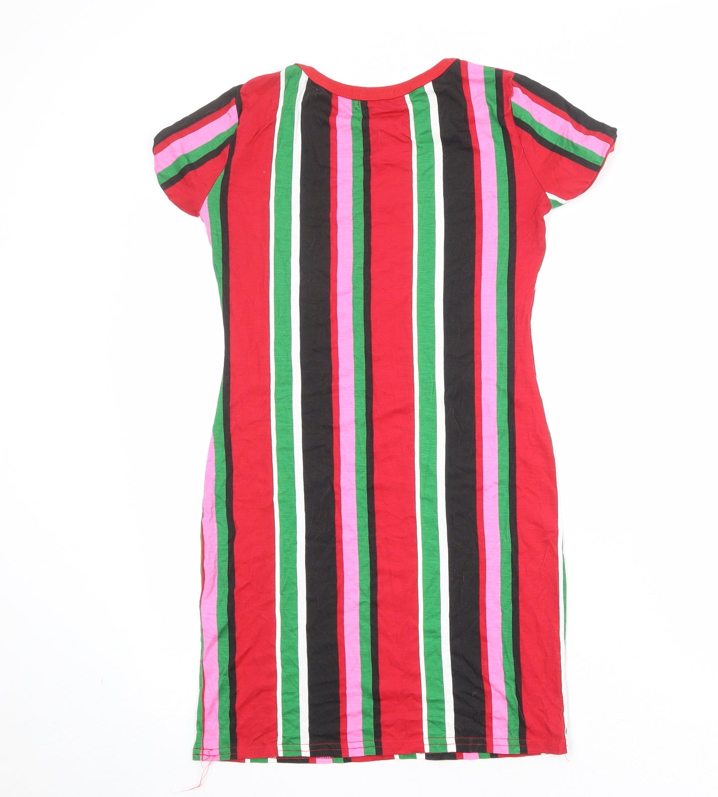 PRETTYLITTLETHING Womens Multicoloured Striped Viscose T-Shirt Dress Size 10 Round Neck Pullover