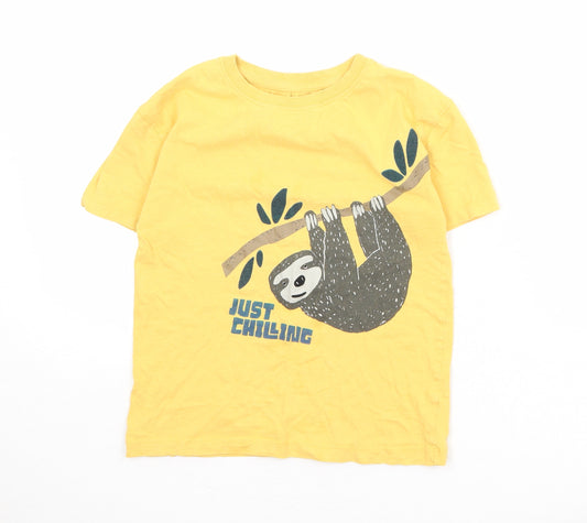 John Lewis Boys Yellow 100% Cotton Basic T-Shirt Size 9 Years Round Neck Pullover - Just Chilling Sloth