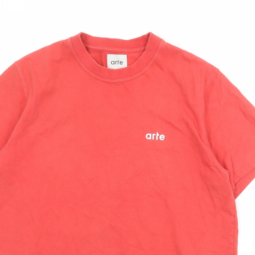 Arte Mens Red Cotton T-Shirt Size M Round Neck