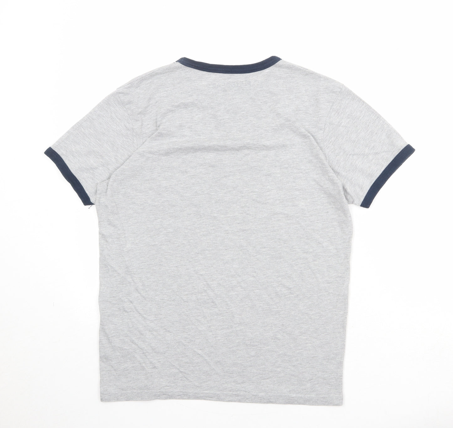 Pull&Bear Mens Grey Cotton T-Shirt Size M Round Neck - Take a Bite