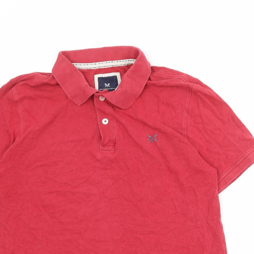 Crew Clothing Mens Red 100% Cotton Polo Size L Collared Button