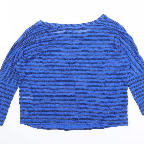 Marks and Spencer Womens Blue Boat Neck Striped Viscose Pullover Jumper Size 12