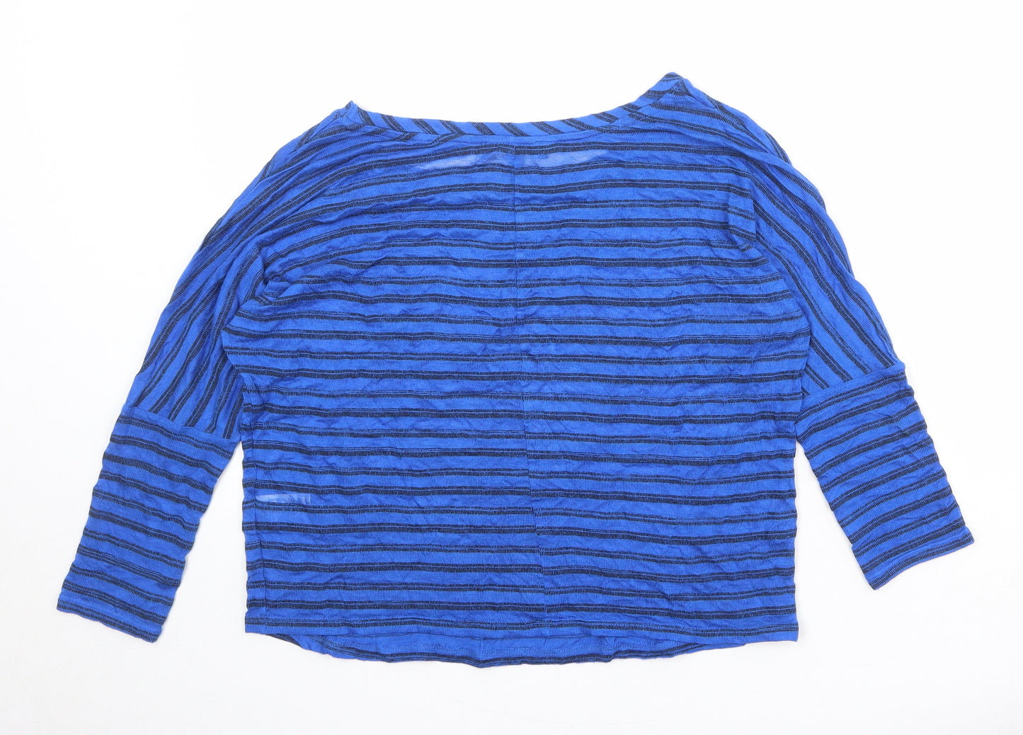 Marks and Spencer Womens Blue Boat Neck Striped Viscose Pullover Jumper Size 12