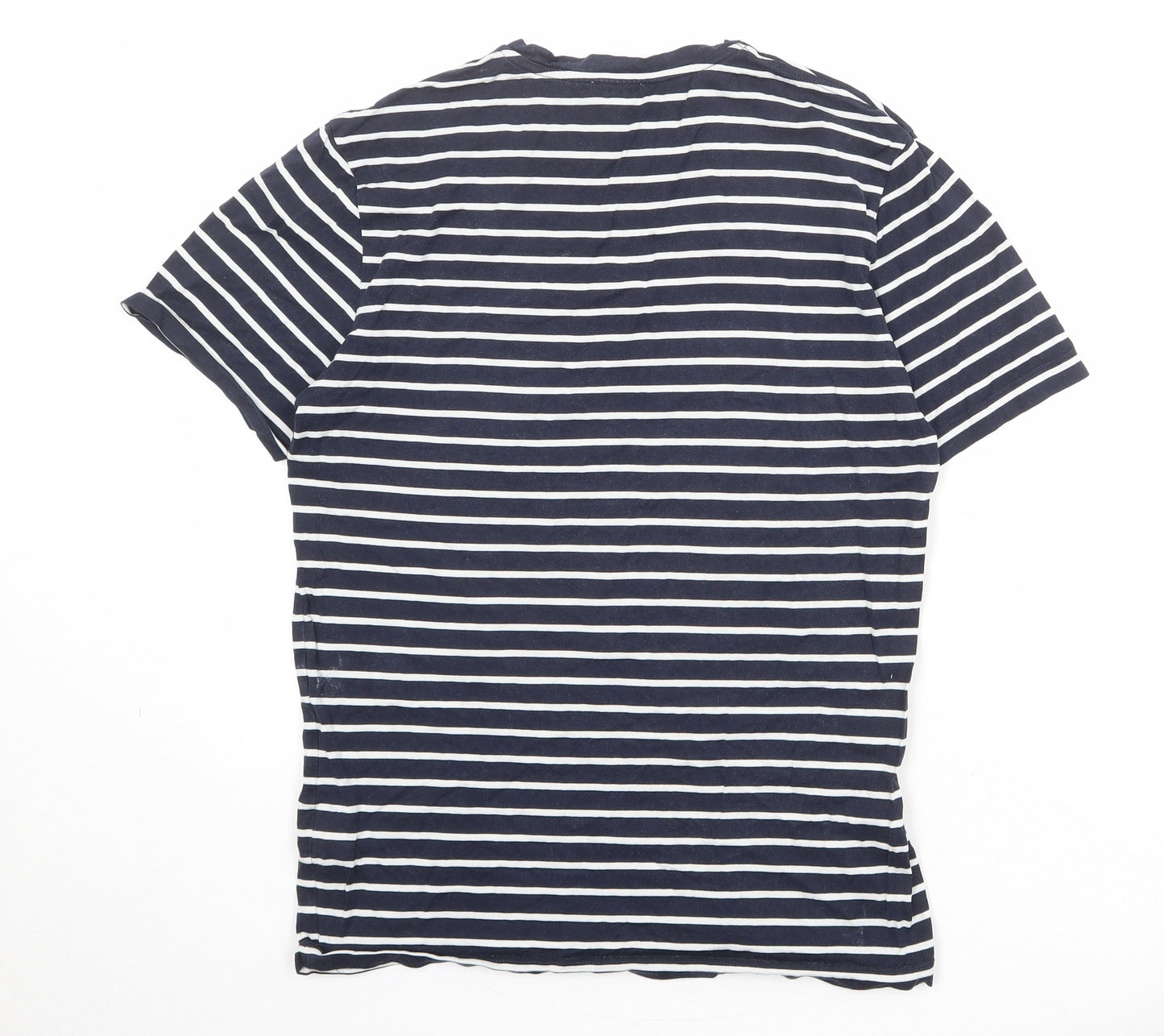 Reiss Womens Blue Striped 100% Cotton Basic T-Shirt Size S Round Neck