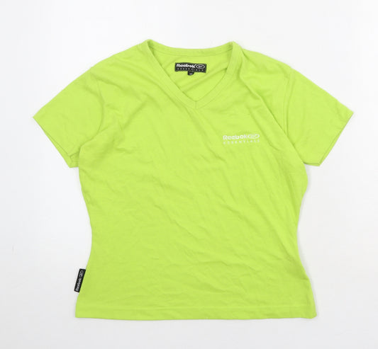 Reebok Womens Green Polyester Basic T-Shirt Size 10 V-Neck