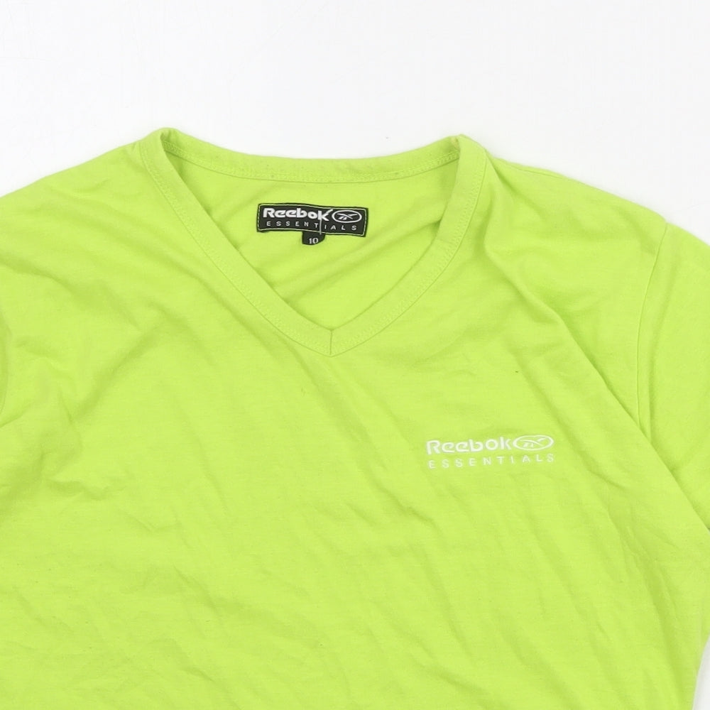 Reebok Womens Green Polyester Basic T-Shirt Size 10 V-Neck