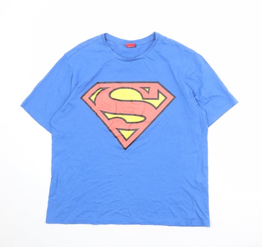 Superman Mens Blue Cotton T-Shirt Size M Round Neck
