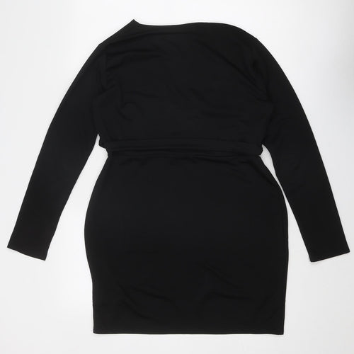 PRETTYLITTLETHING Womens Black Polyester Mini Size 16 V-Neck Pullover