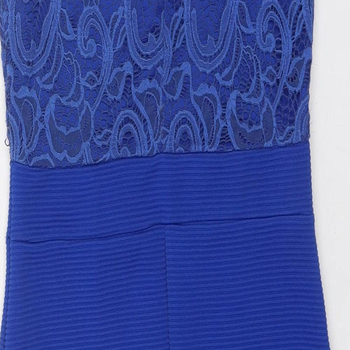 Quiz Womens Blue Nylon Bodycon Size 12 Round Neck Zip - Crocheted Lace Top