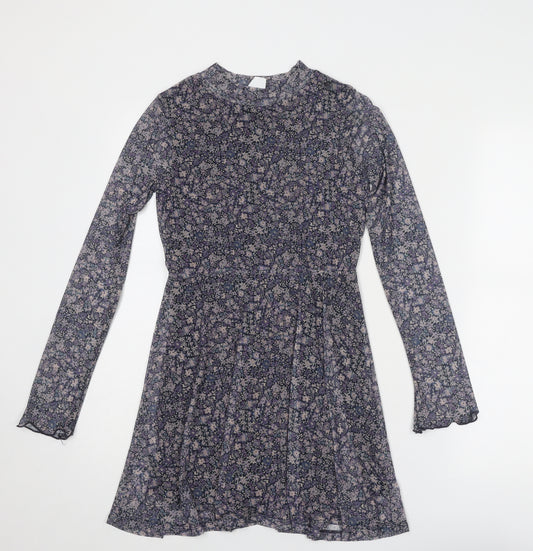 Zara Girls Purple Floral Polyester A-Line Size 11-12 Years Round Neck Pullover
