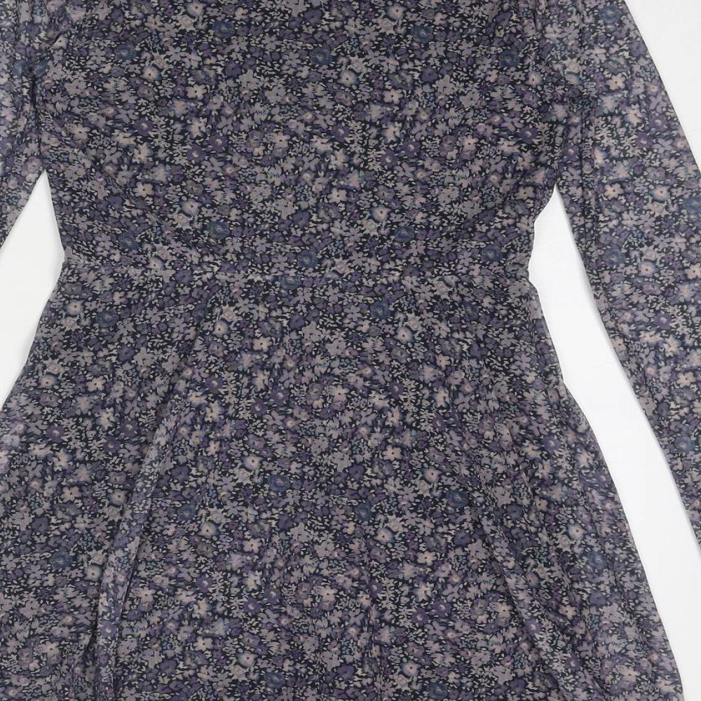 Zara Girls Purple Floral Polyester A-Line Size 11-12 Years Round Neck Pullover