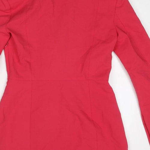 Zara Womens Pink Polyester Jacket Dress Size S Collared Zip