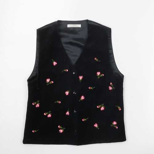 Marks and Spencer Girls Black Floral Cotton Basic Jacket Waistcoat Size 9-10 Years Button