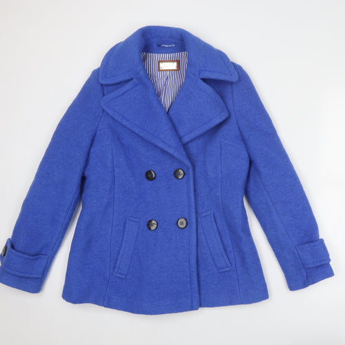 Per Una Womens Blue Pea Coat Coat Size 12 Button