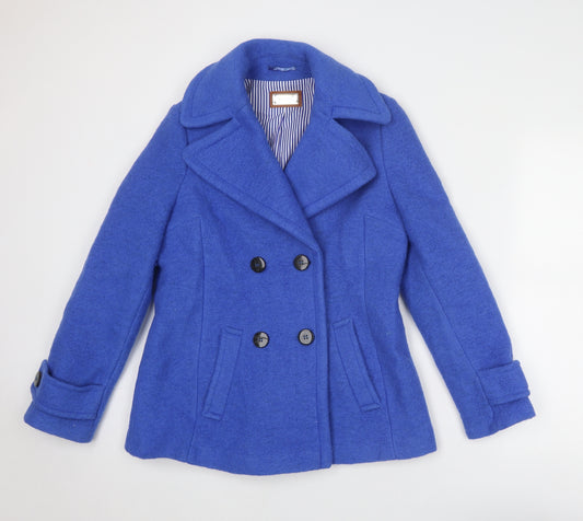 Per Una Womens Blue Pea Coat Coat Size 12 Button