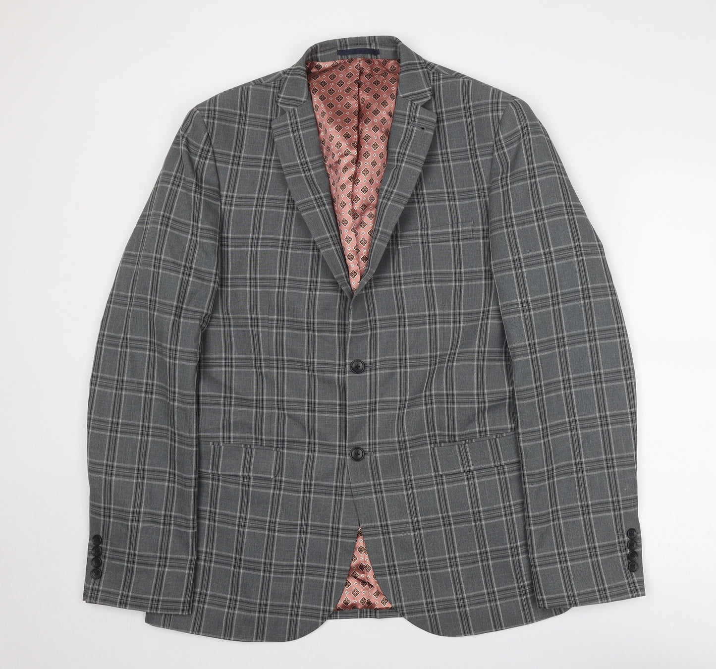 NEXT Mens Grey Plaid Polyester Jacket Blazer Size 42 Regular