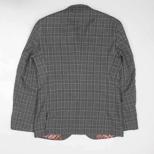 NEXT Mens Grey Plaid Polyester Jacket Blazer Size 42 Regular
