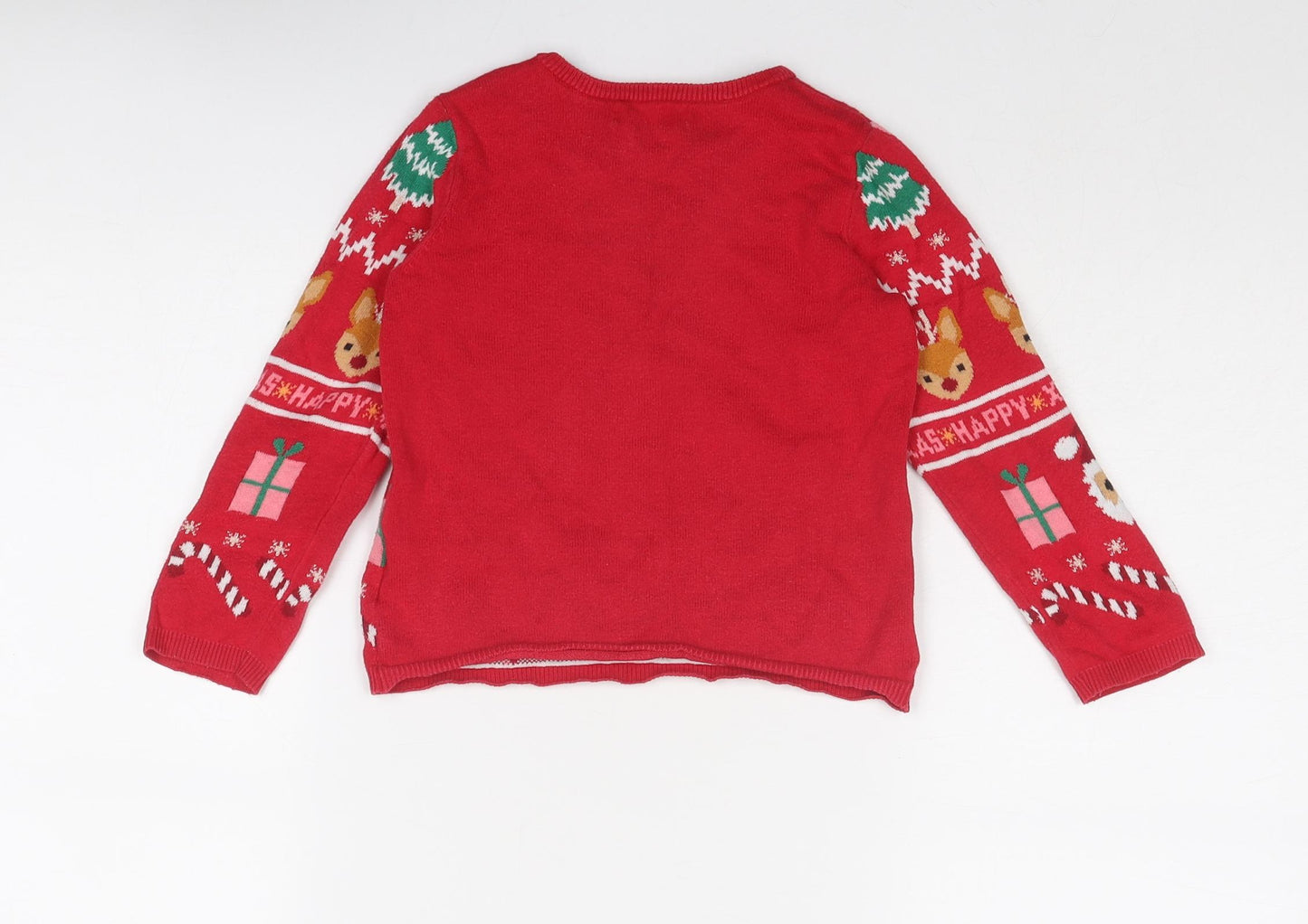H&M Girls Red Round Neck Geometric Cotton Pullover Jumper Size 3-4 Years Pullover - Christmas Size 2-4 Years