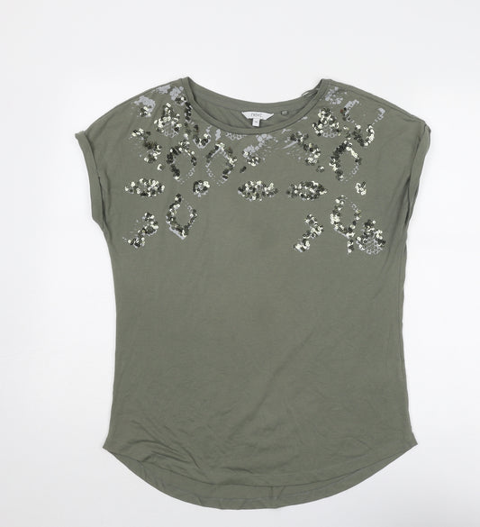 NEXT Womens Green Cotton Basic T-Shirt Size 10 Round Neck
