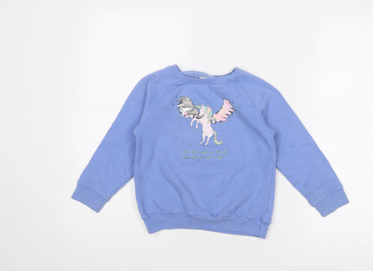 NEXT Girls Blue Cotton Pullover Sweatshirt Size 6 Years Pullover - Unicorn