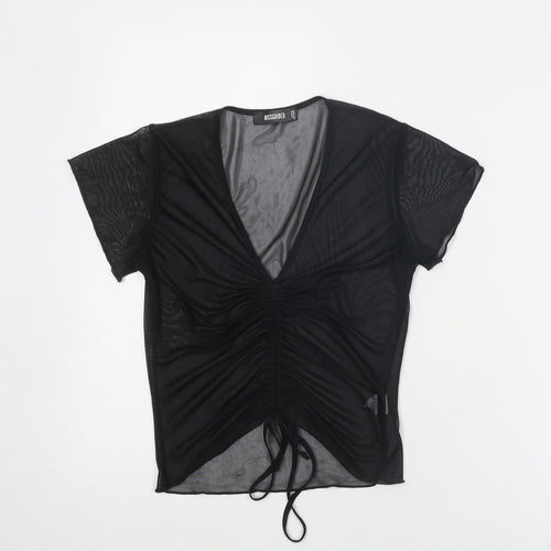 Missguided Womens Black Polyester Basic T-Shirt Size 10 V-Neck