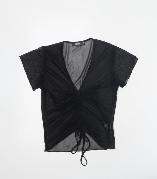 Missguided Womens Black Polyester Basic T-Shirt Size 10 V-Neck