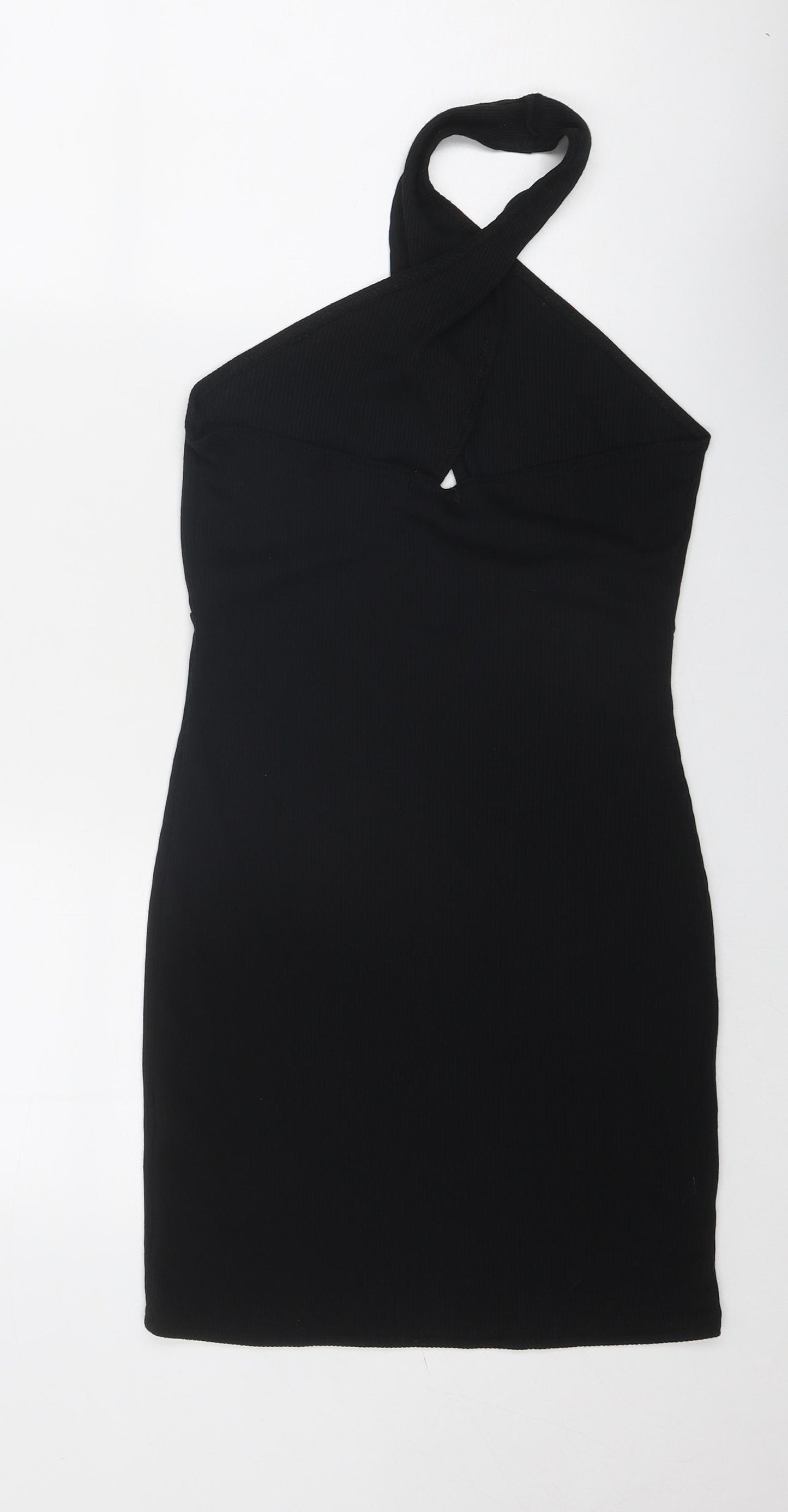 PRETTYLITTLETHING Womens Black Polyester Bodycon Size 14 Halter Pullover