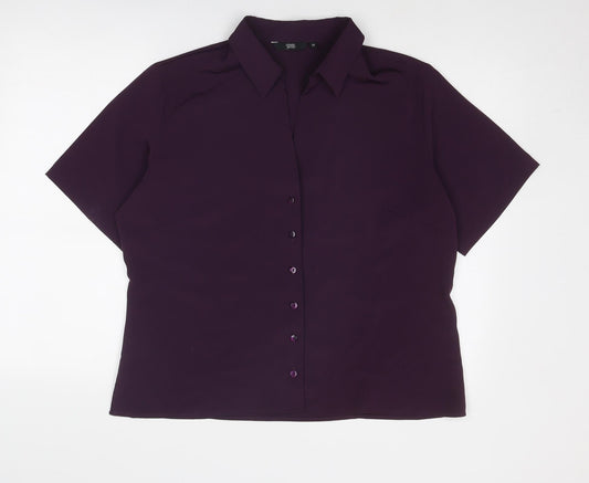 Simon Jersey Womens Purple Polyester Basic Button-Up Size 20 Collared
