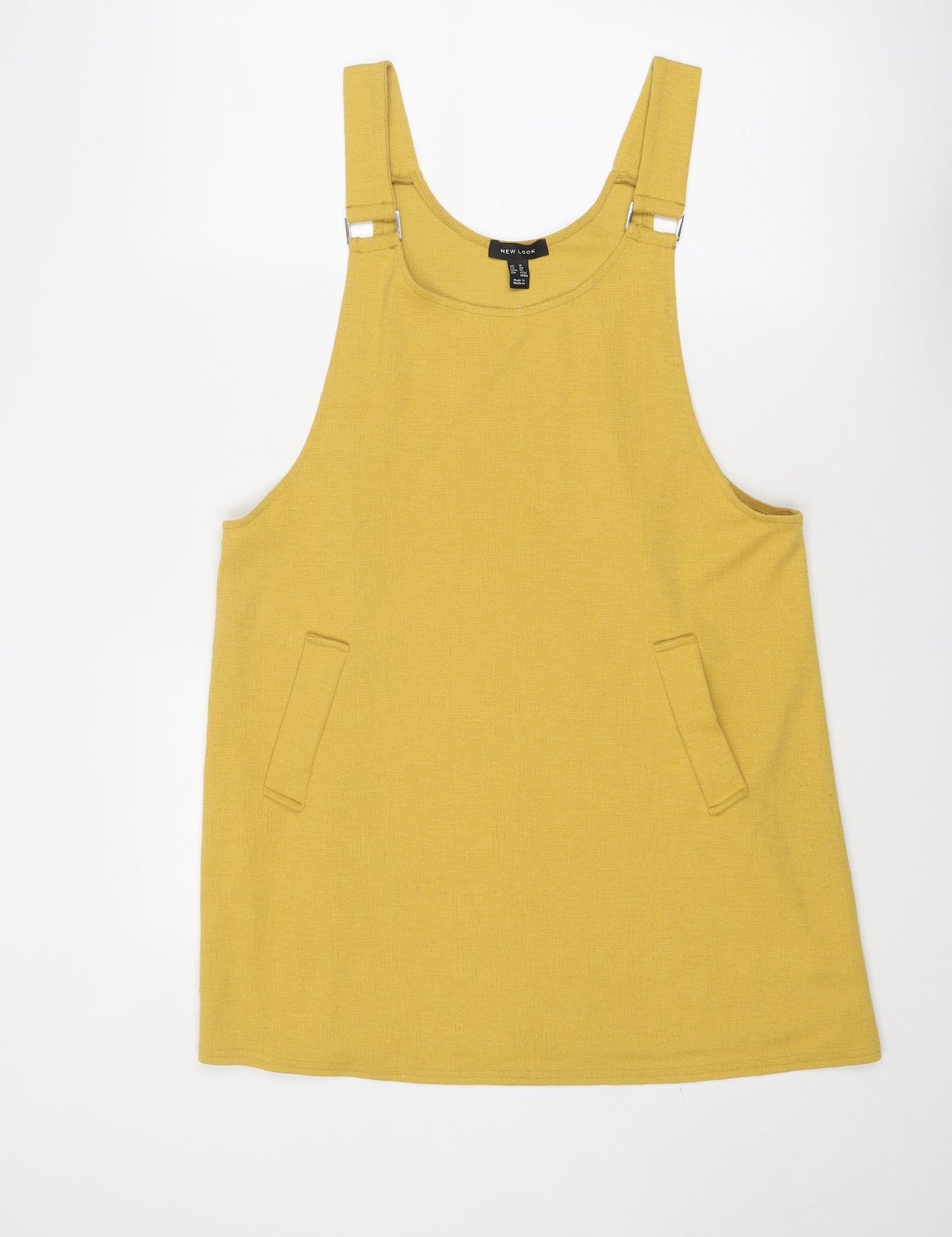 New Look Womens Yellow Polyester Pinafore/Dungaree Dress Size 16 Round Neck Pullover
