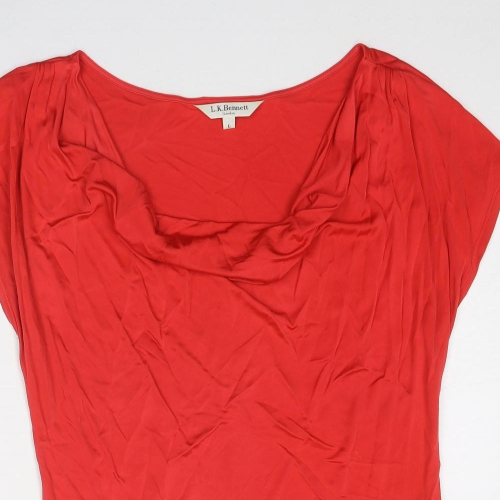 L.K. Bennett Womens Red Viscose Basic Blouse Size L Cowl Neck