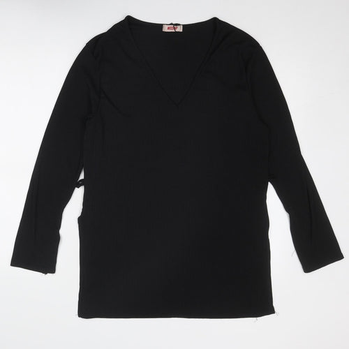 Misspap Womens Black Polyester Tunic T-Shirt Size 14 V-Neck