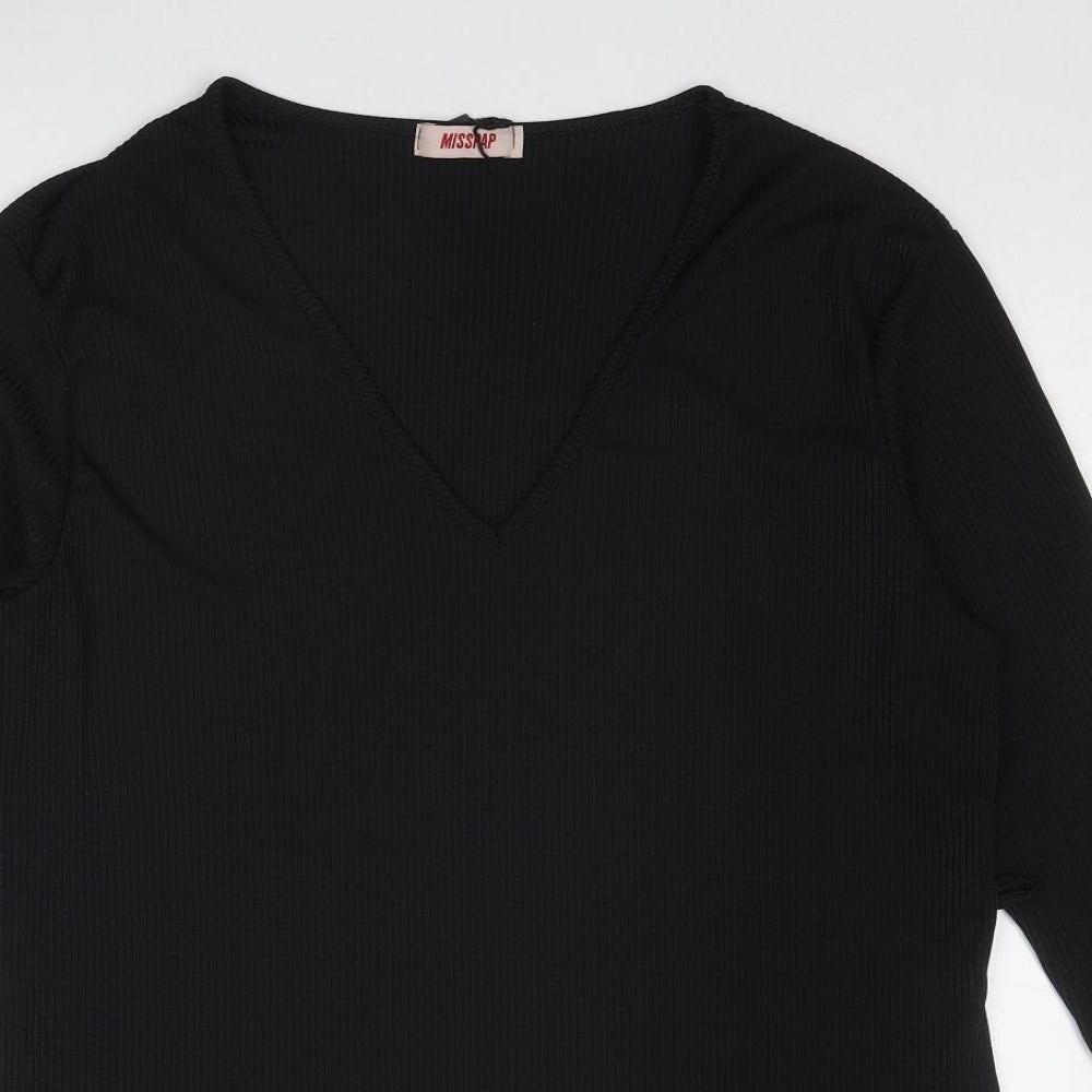 Misspap Womens Black Polyester Tunic T-Shirt Size 14 V-Neck