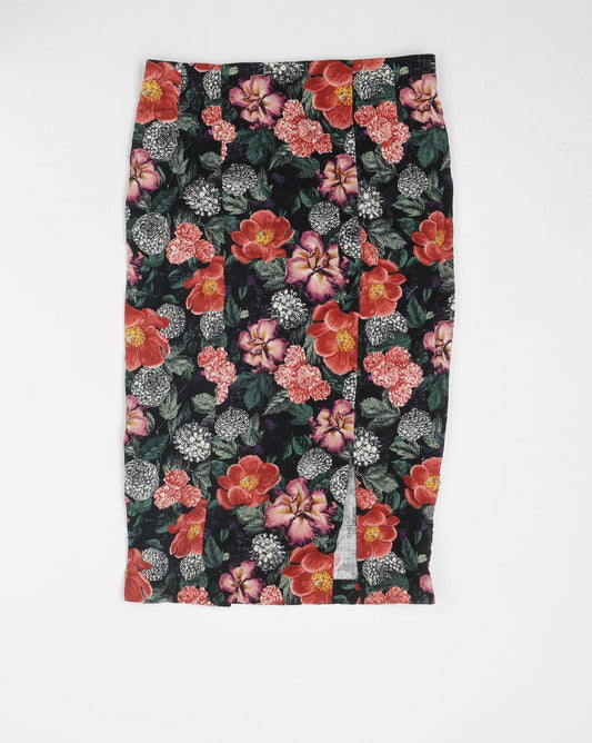 Oasis Womens Multicoloured Floral Cotton Straight & Pencil Skirt Size 10 Zip
