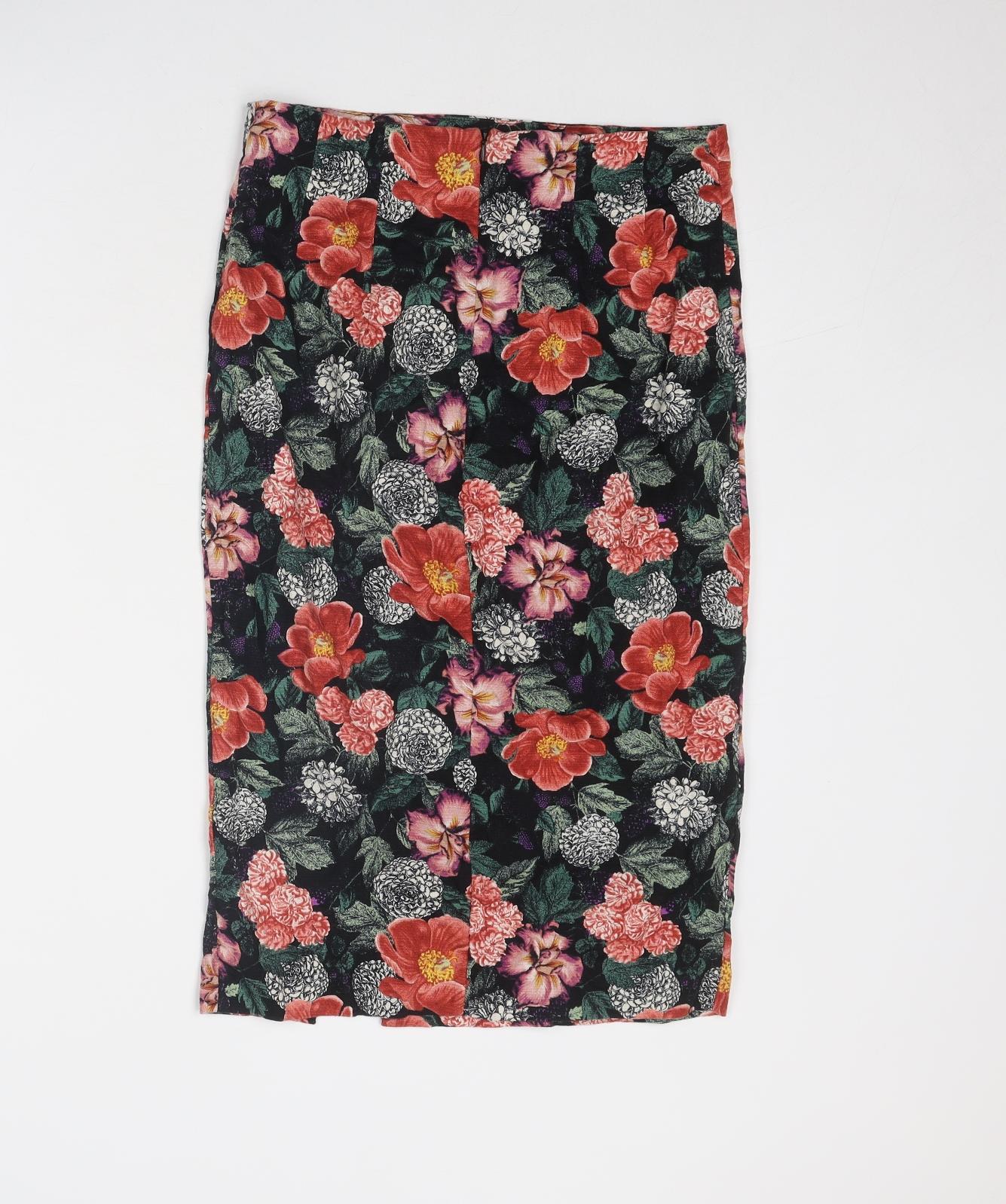 Oasis Womens Multicoloured Floral Cotton Straight & Pencil Skirt Size 10 Zip