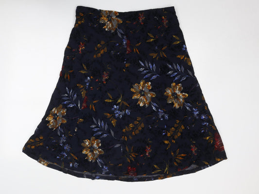 Classic Womens Blue Floral Polyester Swing Skirt Size 16