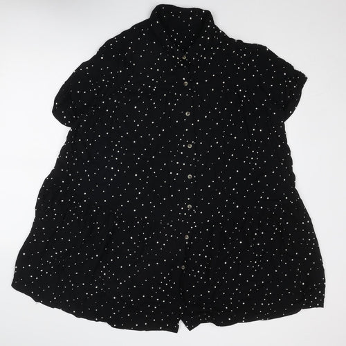 Yours Womens Black Polka Dot Viscose Shirt Dress Size 18 Collared Button