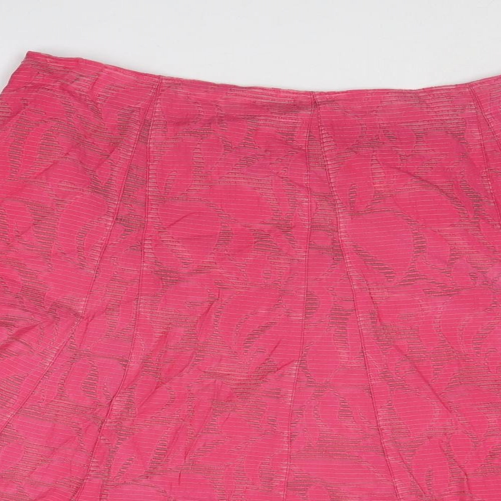 Classic Womens Pink Geometric Viscose Swing Skirt Size 16 Zip