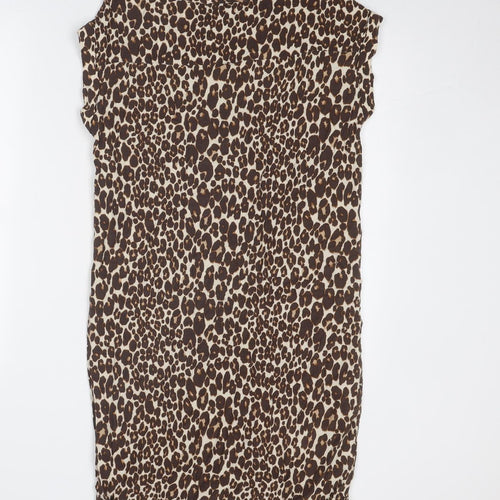 NEXT Womens Brown Animal Print Viscose A-Line Size 10 Round Neck Pullover - Leopard Pattern
