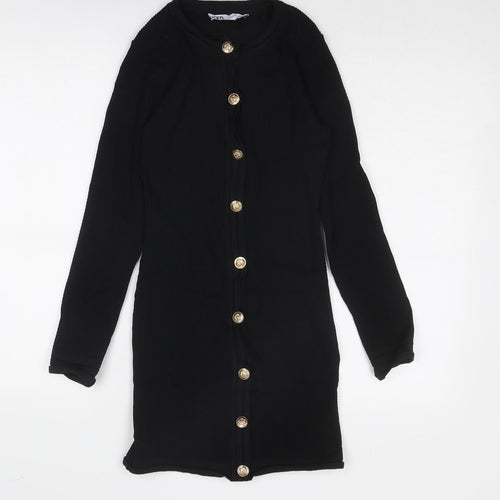 Zara Womens Black Polyester Jumper Dress Size M Round Neck Button