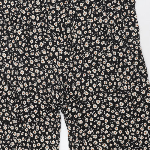 New Look Womens Black Floral Viscose Cropped Trousers Size 18 Regular