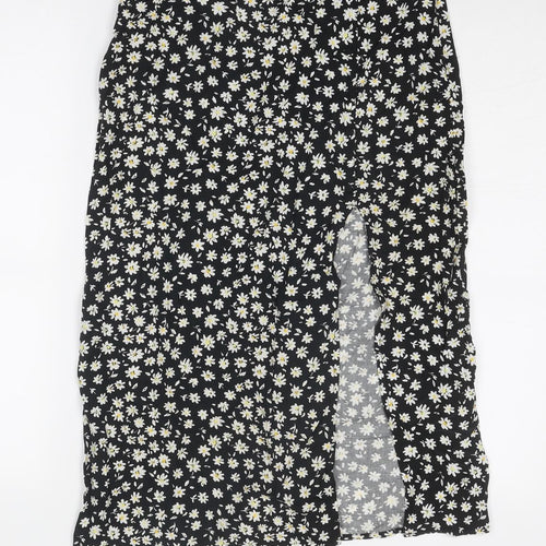 Divided by H&M Womens Black Floral Viscose Peasant Skirt Size 10 Zip