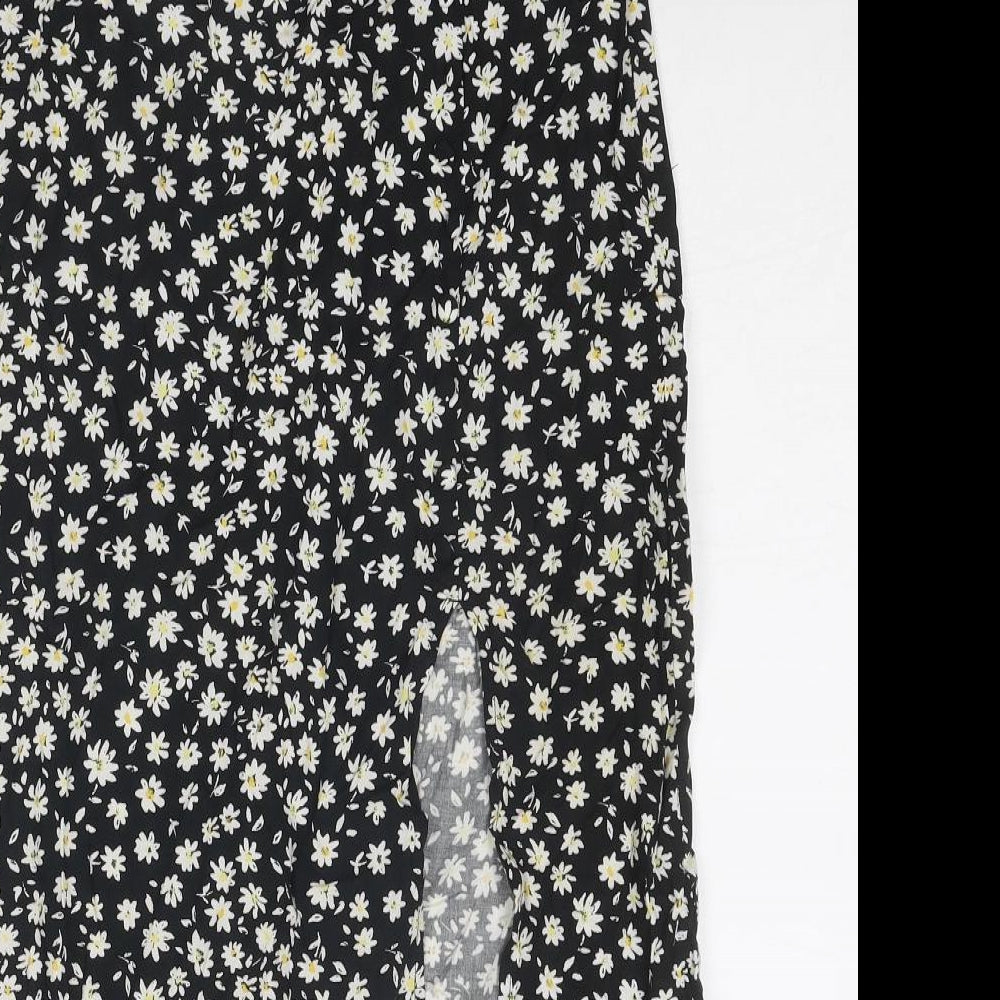Divided by H&M Womens Black Floral Viscose Peasant Skirt Size 10 Zip