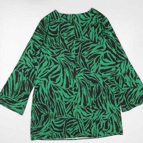 New Look Womens Green Animal Print Polyester A-Line Size 18 Round Neck Button - Tiger Pattern