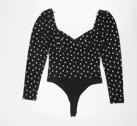 Miss Selfridge Womens Black Polka Dot Polyester Bodysuit One-Piece Size 10 Snap