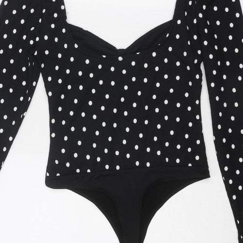Miss Selfridge Womens Black Polka Dot Polyester Bodysuit One-Piece Size 10 Snap