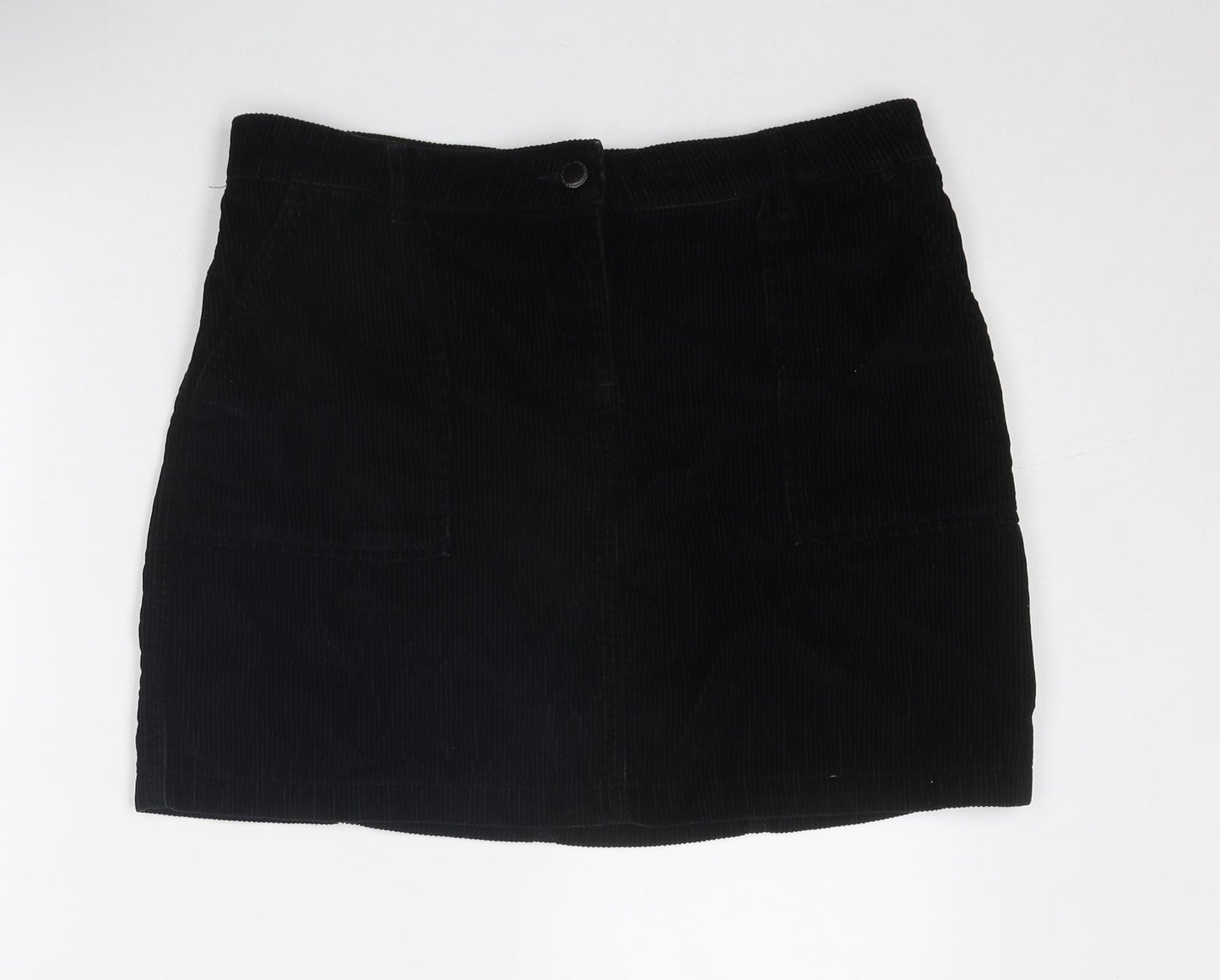 NEXT Womens Black Cotton A-Line Skirt Size 14 Zip