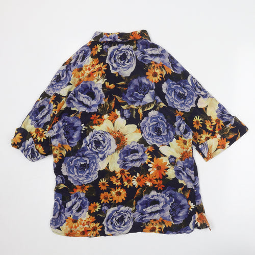 Warehouse Womens Multicoloured Floral Silk Basic Button-Up Size M Collared