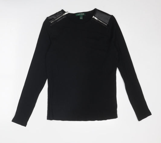 Lauren Ralph Lauren Womens Black Cotton Basic T-Shirt Size L Round Neck