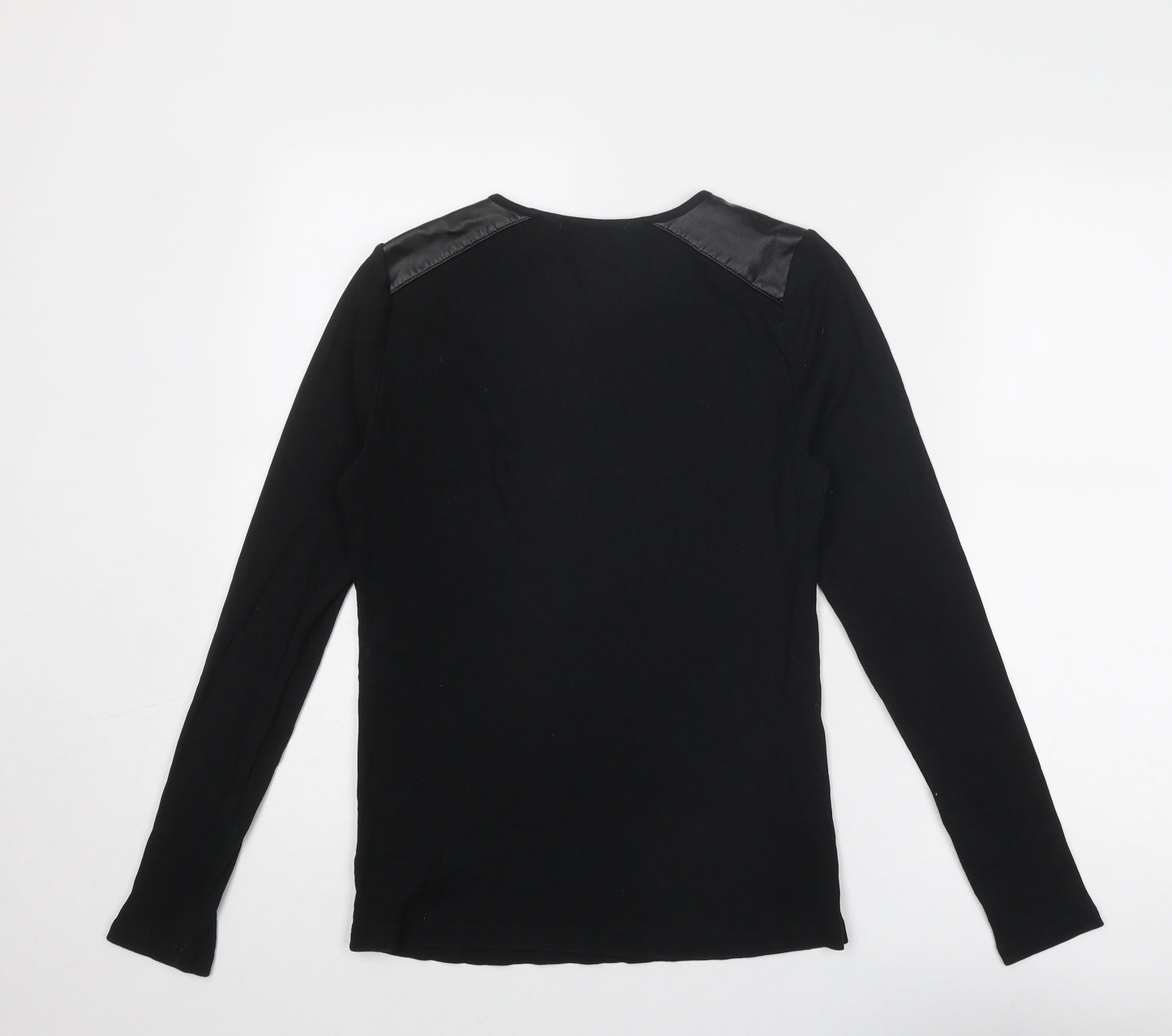 Lauren Ralph Lauren Womens Black Cotton Basic T-Shirt Size L Round Neck