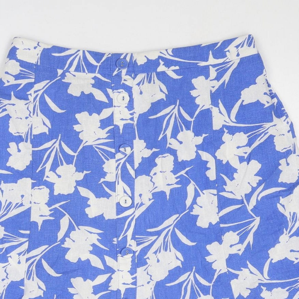 Classic Womens Blue Floral Viscose Swing Skirt Size 12